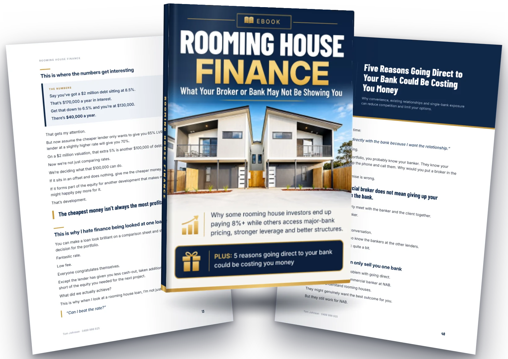 The Rooming House Finance playbook, with two inside pages: the $40,000 gap and the bonus chapter